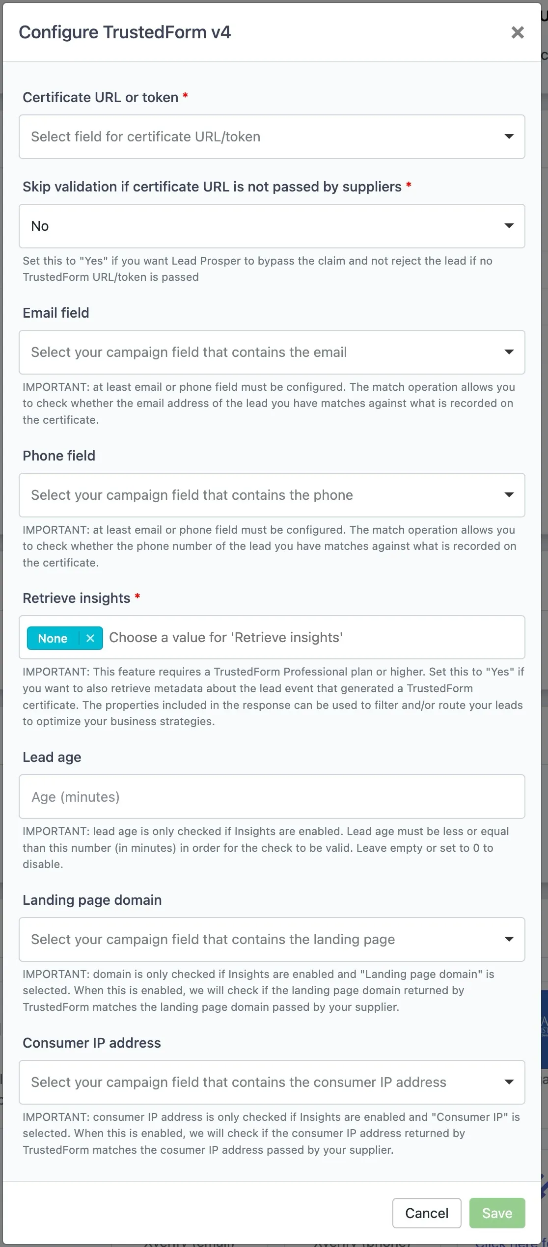 TrustedForm v4 Configuration